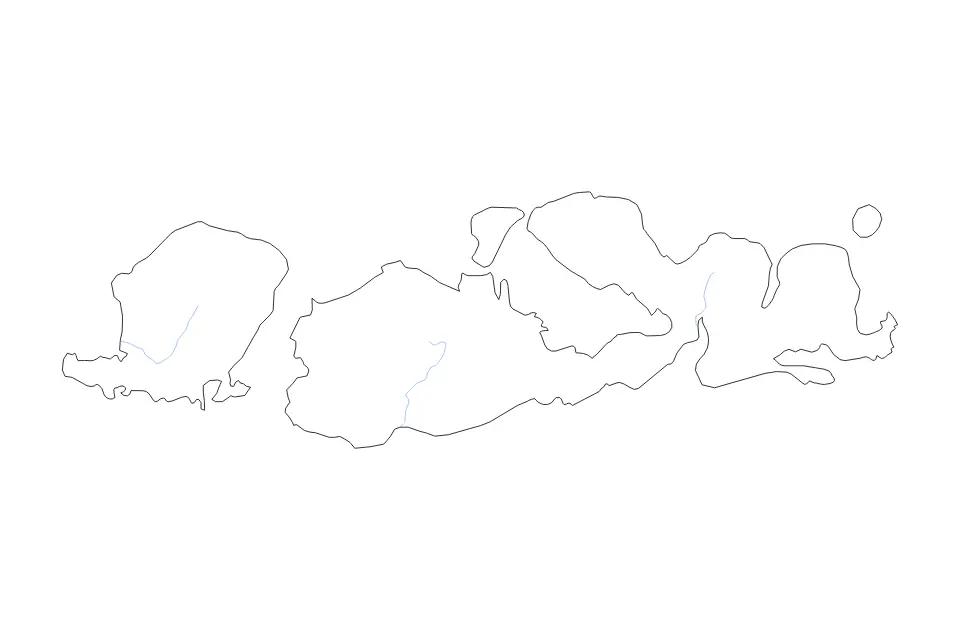 Outline map of West Nusa Tenggara, Indonesia with subdivision borders and rivers.
