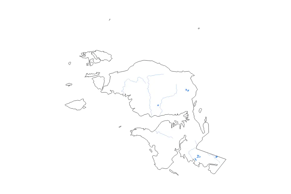 Outline map of West Papua, Indonesia with subdivision borders and major lakes and rivers.