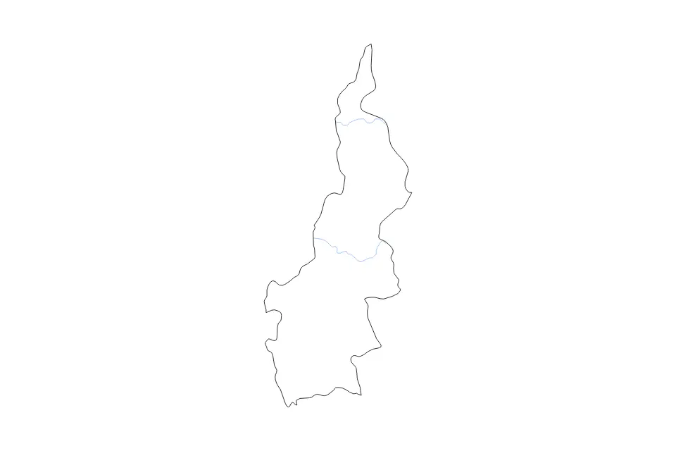 Outline map of West Sulawesi, Indonesia with subdivision borders and rivers.
