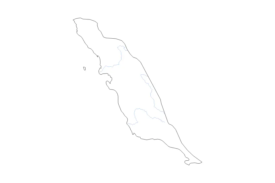 Outline map of Bushehr, Iran with subdivision borders and rivers.