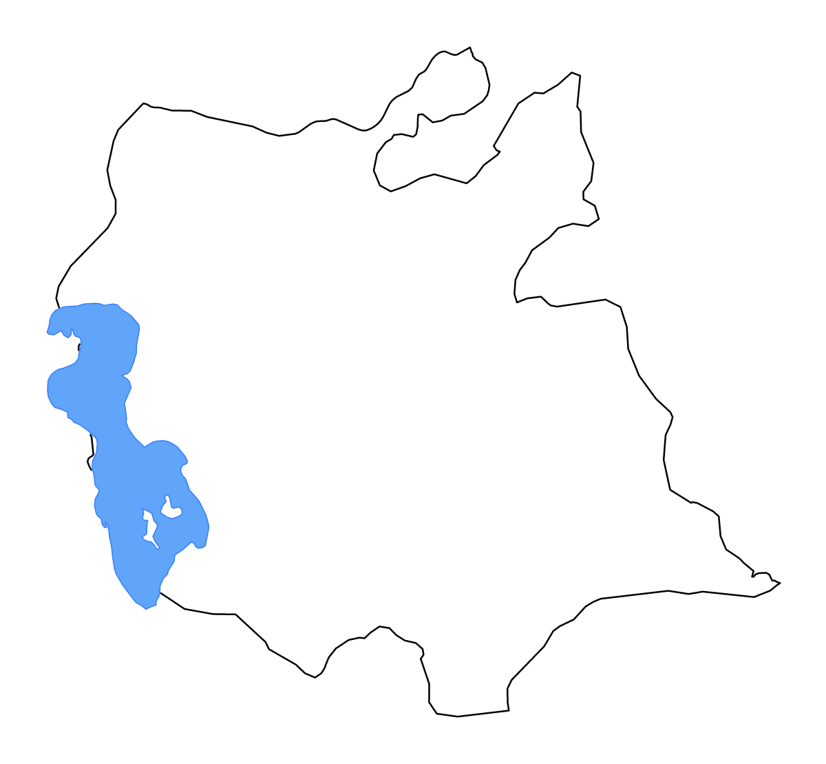Outline map of East Azerbaijan, Iran with lakes and rivers.