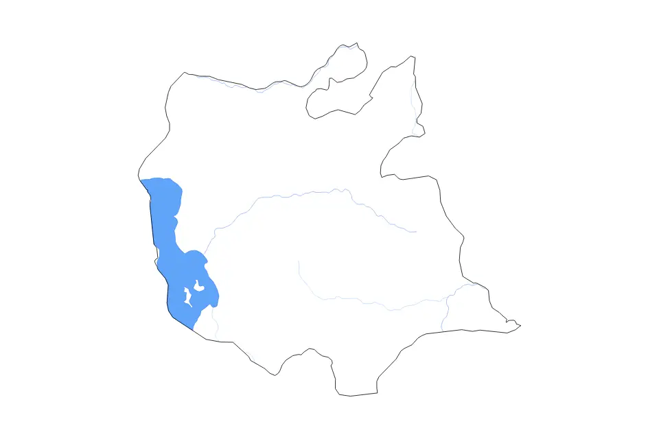 Mapa de East Azerbaijan, Iran de tipo contorno, lagos y ríos para Asia, con contorno, lagos y ríos con elementos de agua como Lake Urmia.