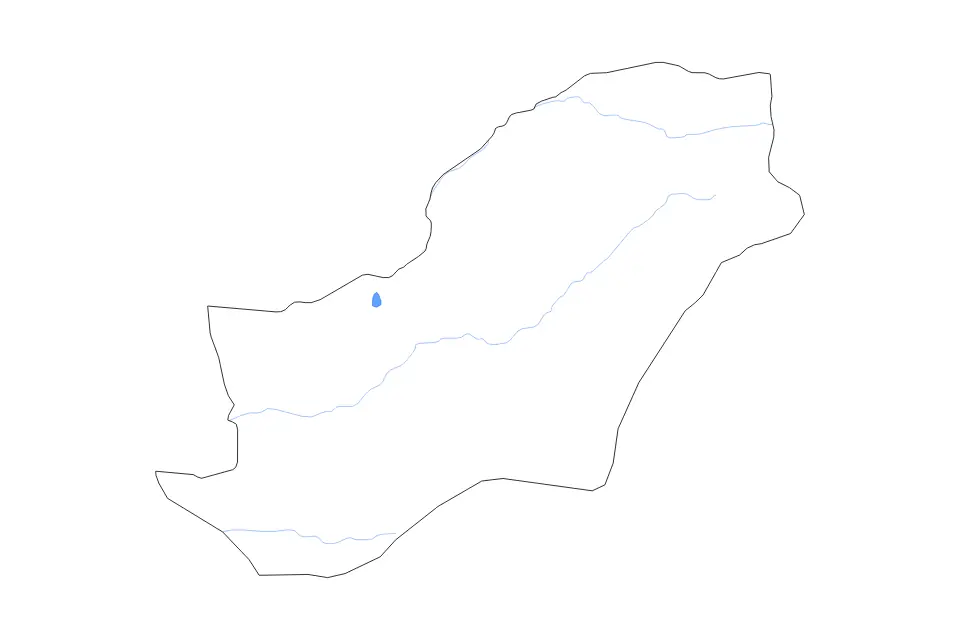Outline map of Golestan, Iran with subdivision borders and major lakes and rivers.