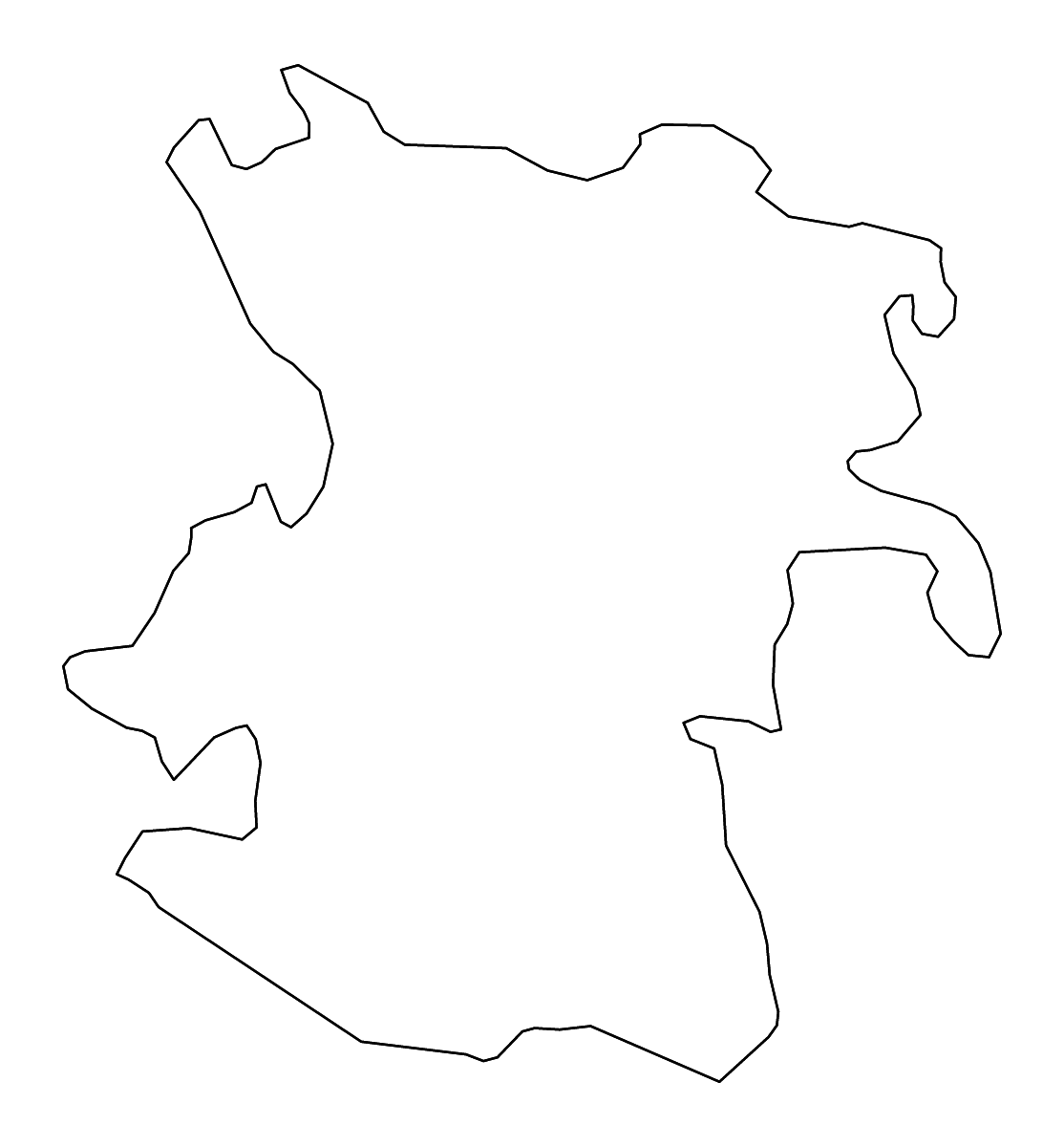Outline map of Hamadan, Iran with rivers.