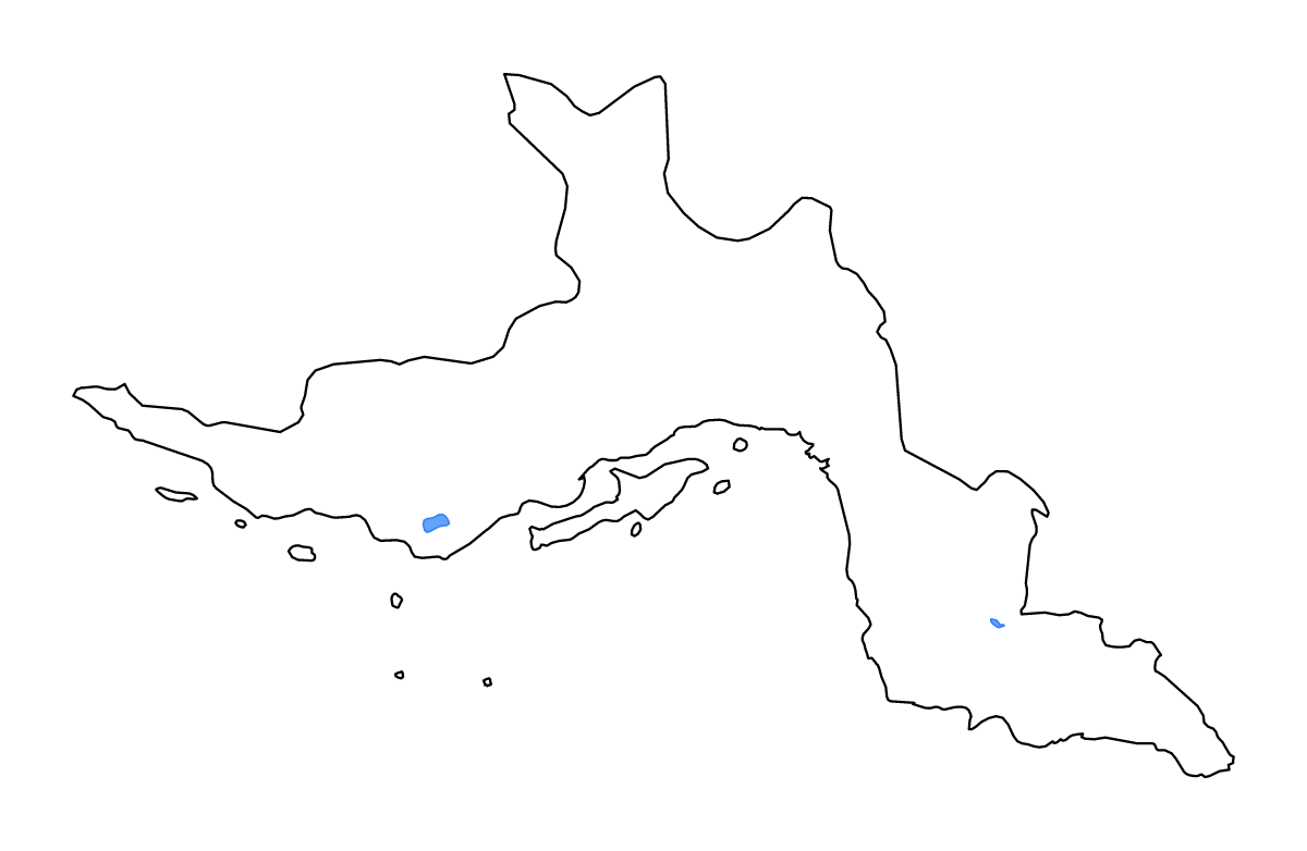 Mapa de contorno de Hormozgan, Iran con lagos y ríos.