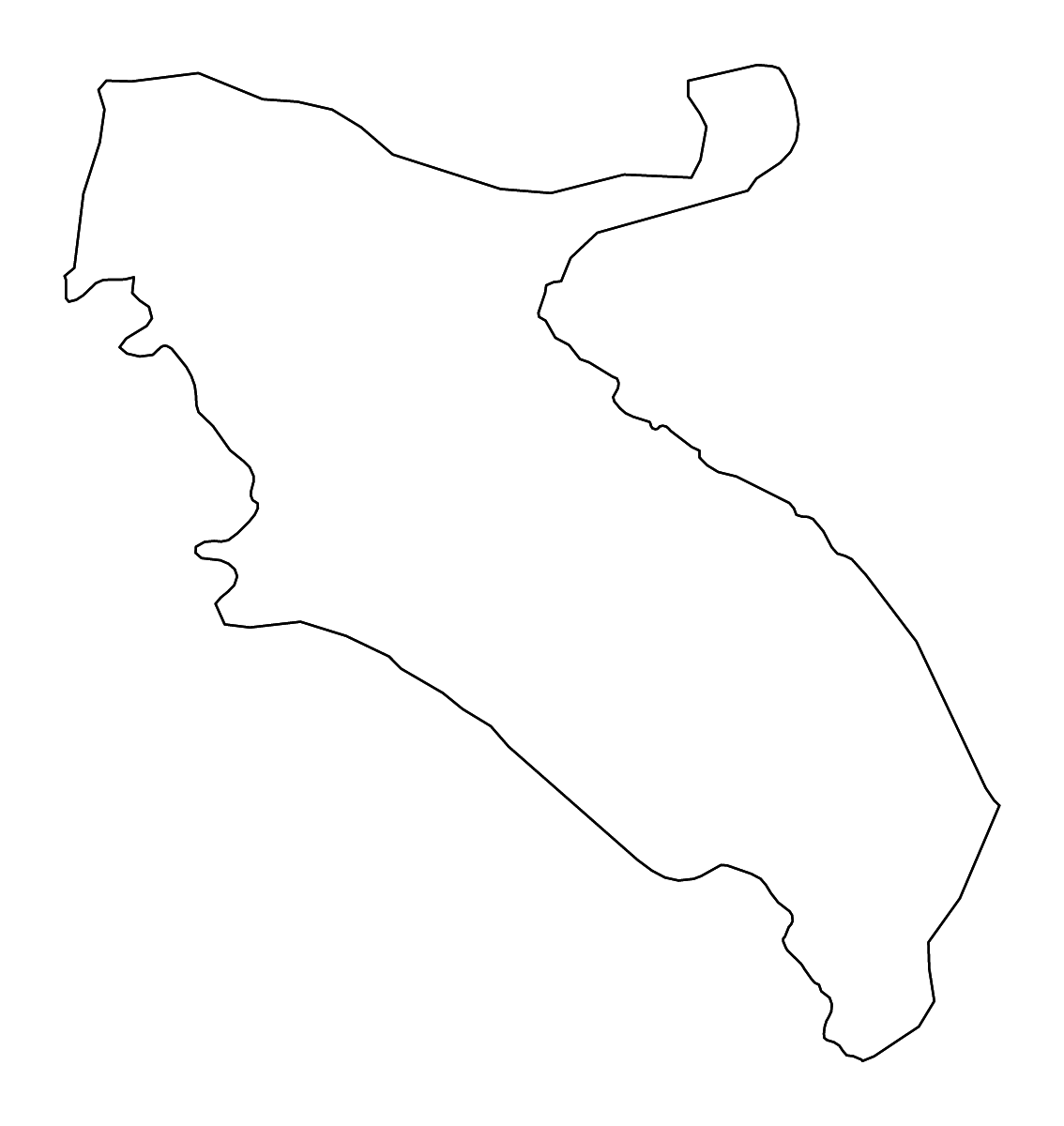 Mapa de contorno de Ilam, Iran con ríos.