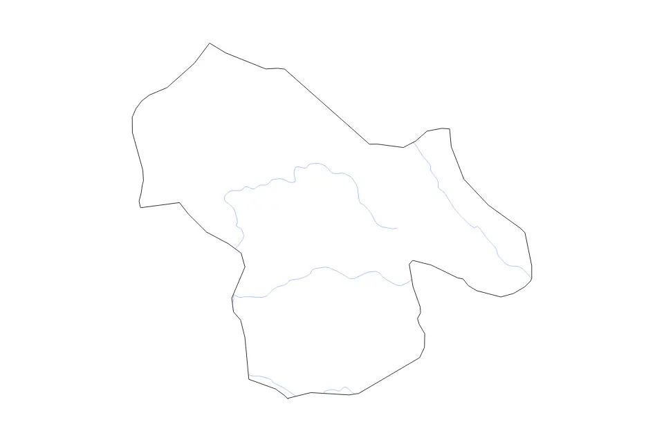 Outline map of Kohgiluyeh and Boyer-Ahmad, Iran with subdivision borders and rivers.
