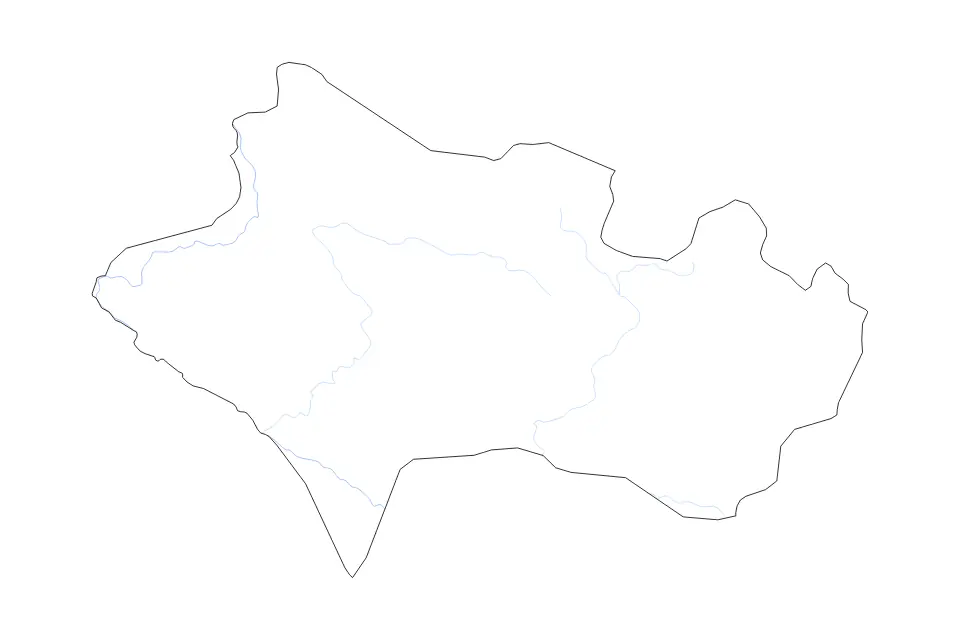Outline map of Lorestan, Iran with subdivision borders and rivers.