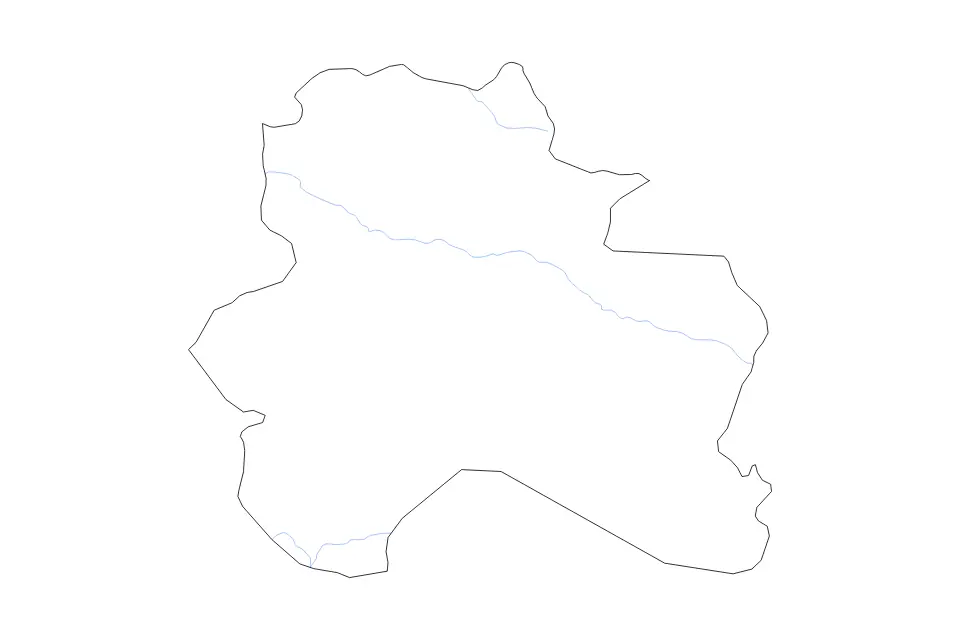 Outline map of North Khorasan, Iran with subdivision borders and rivers.