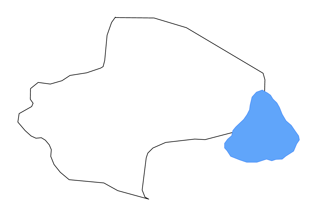 Mapa de contorno de Qom, Iran con lagos y ríos.