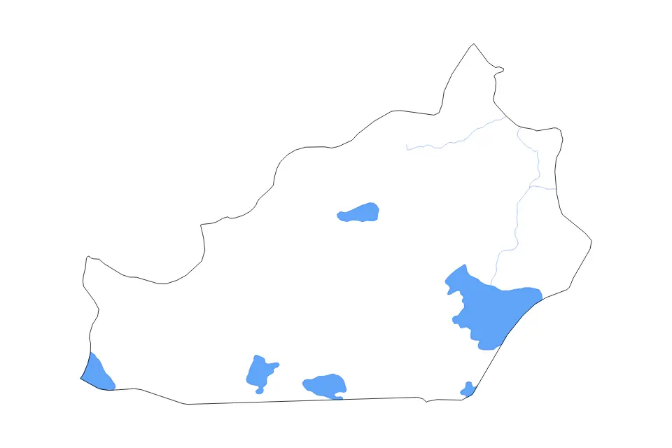 Mapa de Semnan, Iran de tipo contorno, lagos y ríos para Asia, con contorno, lagos y ríos con elementos de agua como Daryā-ye Namak.