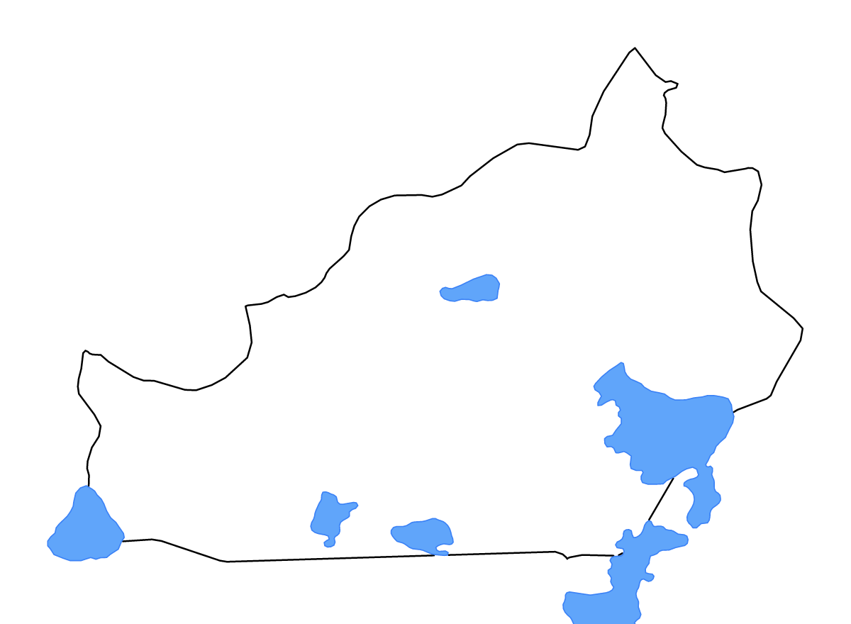 Mapa de contorno de Semnan, Iran con lagos y ríos.
