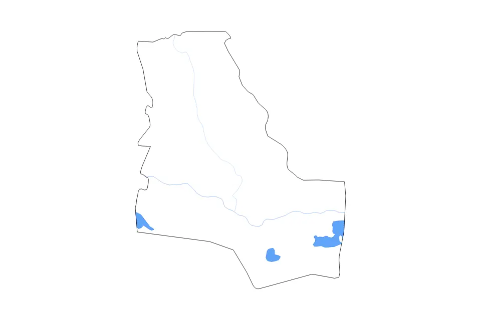 Outline map of Dhi Qar, Iraq with subdivision borders and major lakes and rivers.