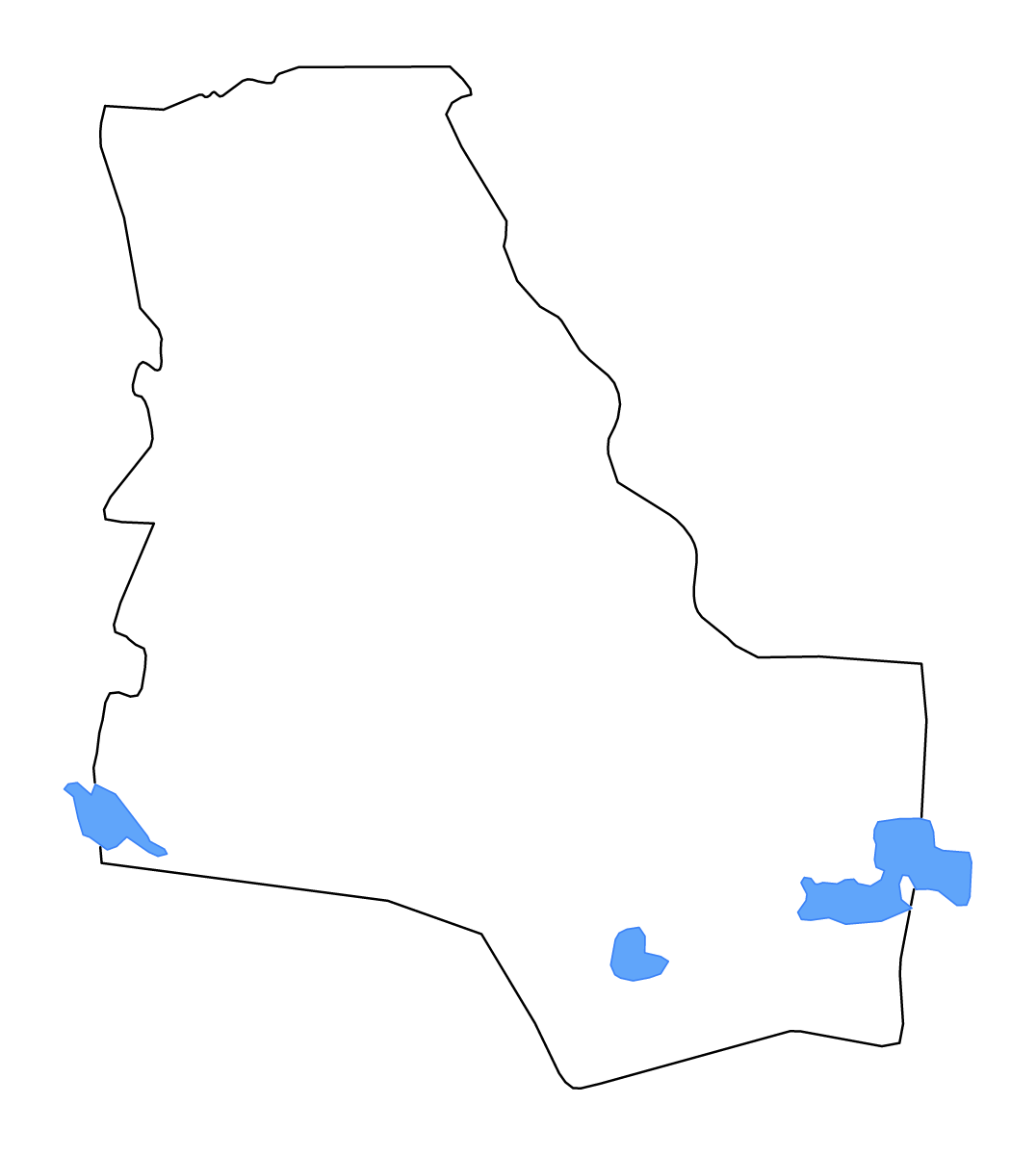 Mapa de contorno de Dhi Qar, Iraq con lagos y ríos.
