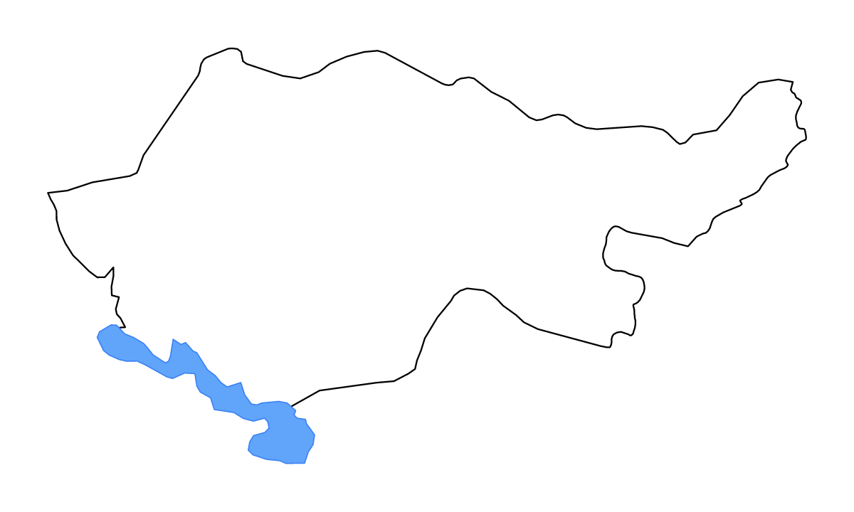 Mapa de contorno de Duhok, Iraq con lagos y ríos.