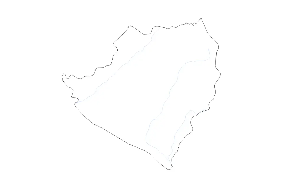 Outline map of Kirkuk, Iraq with subdivision borders and rivers.