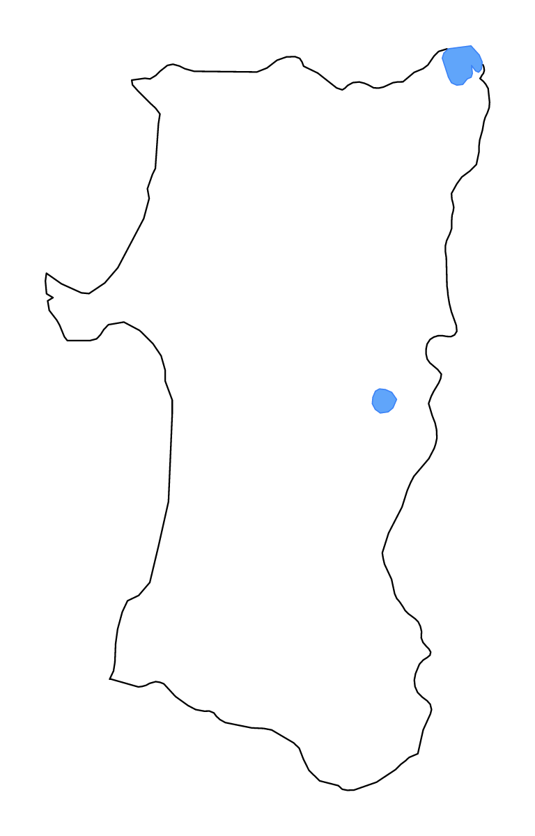 Mapa de contorno de Akita Prefecture, Japan con lagos y ríos.