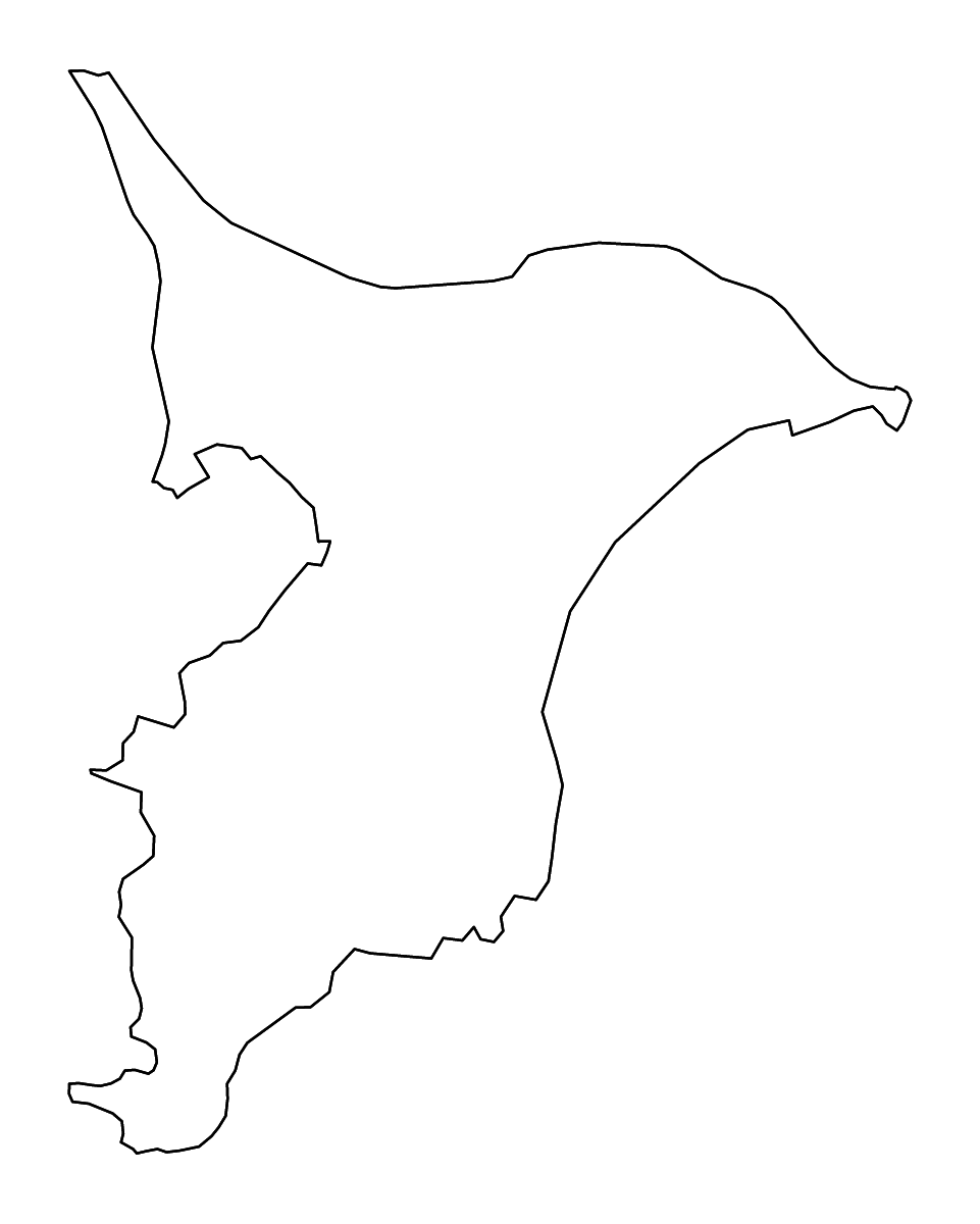 Outline map of Chiba Prefecture, Japan with rivers.
