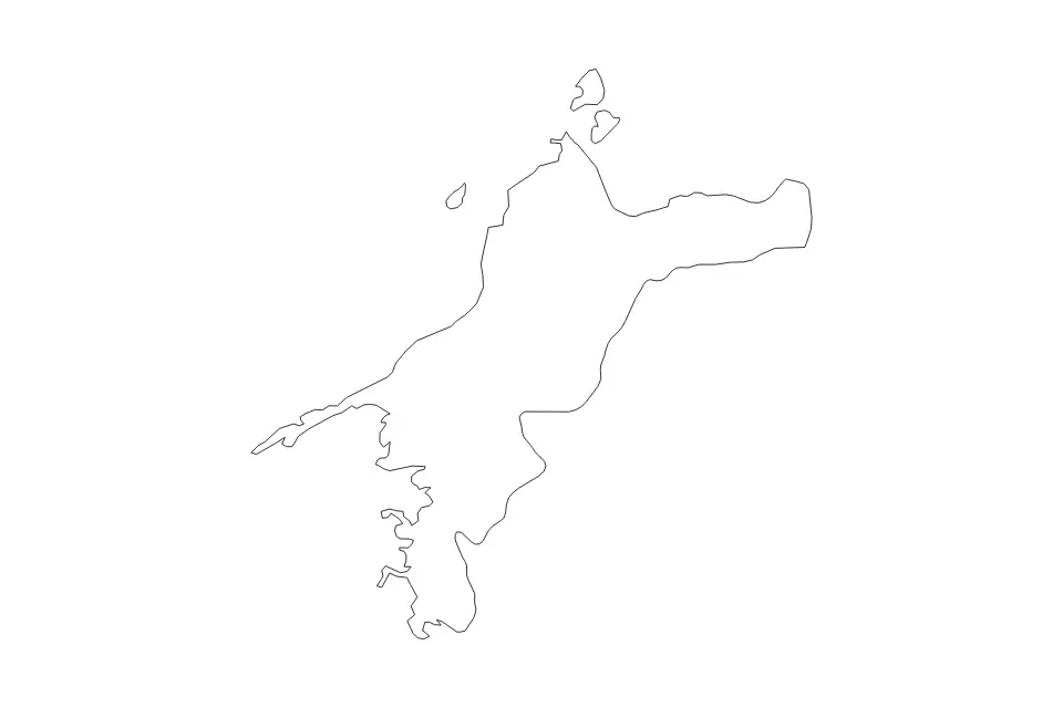 Mapa de Ehime Prefecture, Japan de tipo contorno para Asia, con contorno con límites limpios.