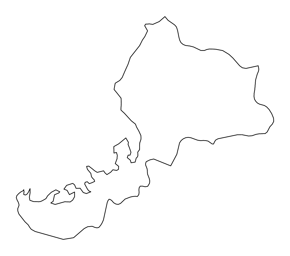 Outline map of Fukui Prefecture, Japan with rivers.