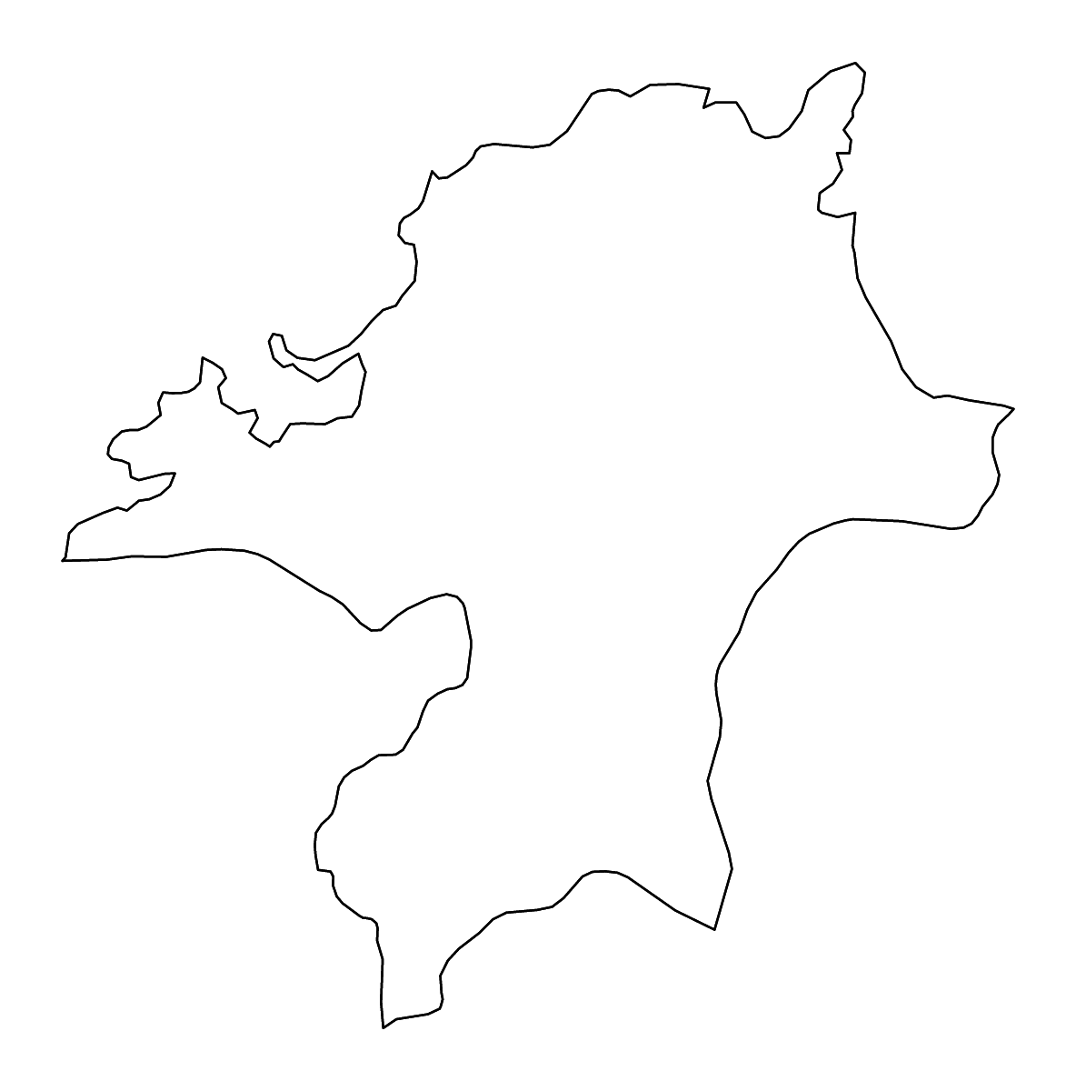 Carte de contour de Fukuoka Prefecture, Japan avec rivières.