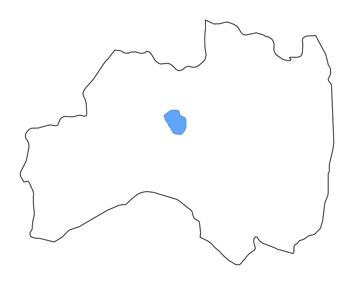 Outline map of Fukushima Prefecture, Japan with lakes and rivers.