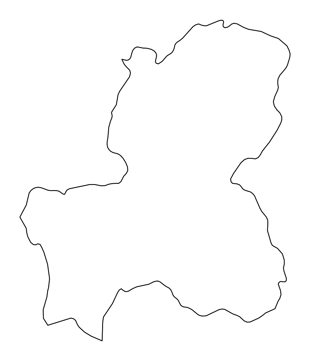 Outline map of Gifu Prefecture, Japan with rivers.