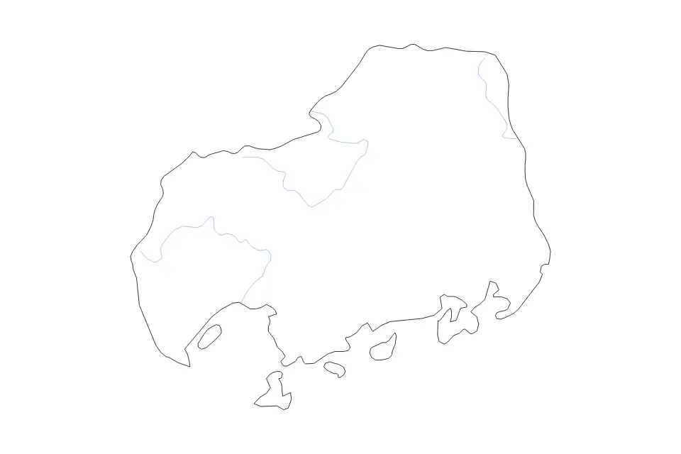 Carte de Hiroshima Prefecture, Japan de type contour et rivières pour Asie, montrant contour et rivières avec des limites nettes.