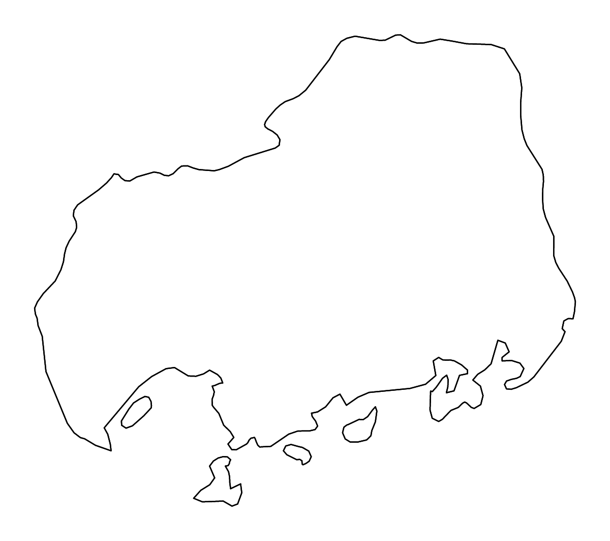 Carte de contour de Hiroshima Prefecture, Japan avec rivières.