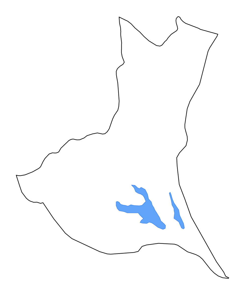 Outline map of Ibaraki Prefecture, Japan with lakes and rivers.