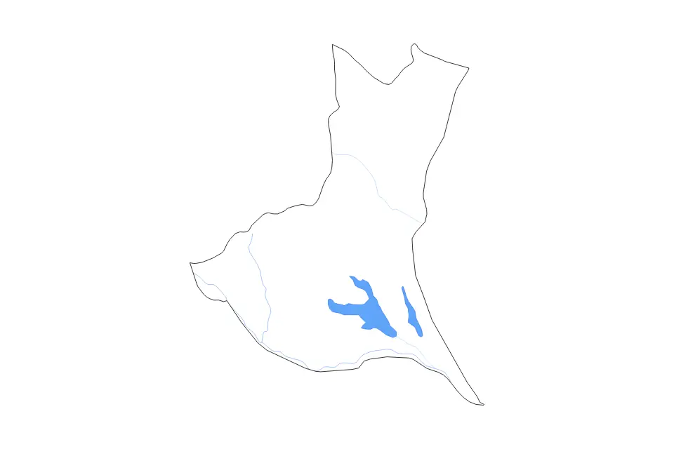 Outline map of Ibaraki Prefecture, Japan with subdivision borders and major lakes and rivers.