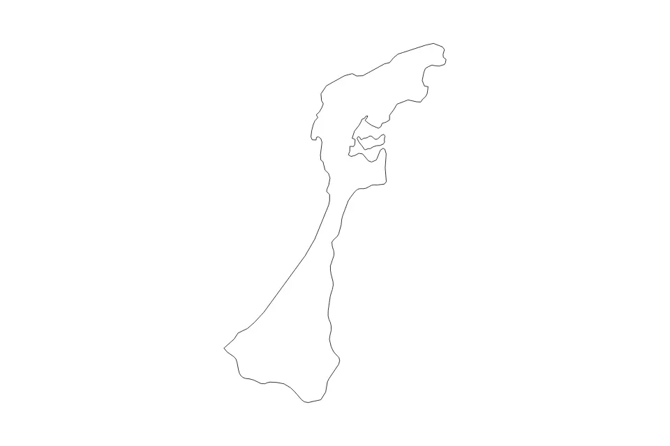 Carte de Ishikawa Prefecture, Japan de type contour pour Asie, montrant contour avec des limites nettes.