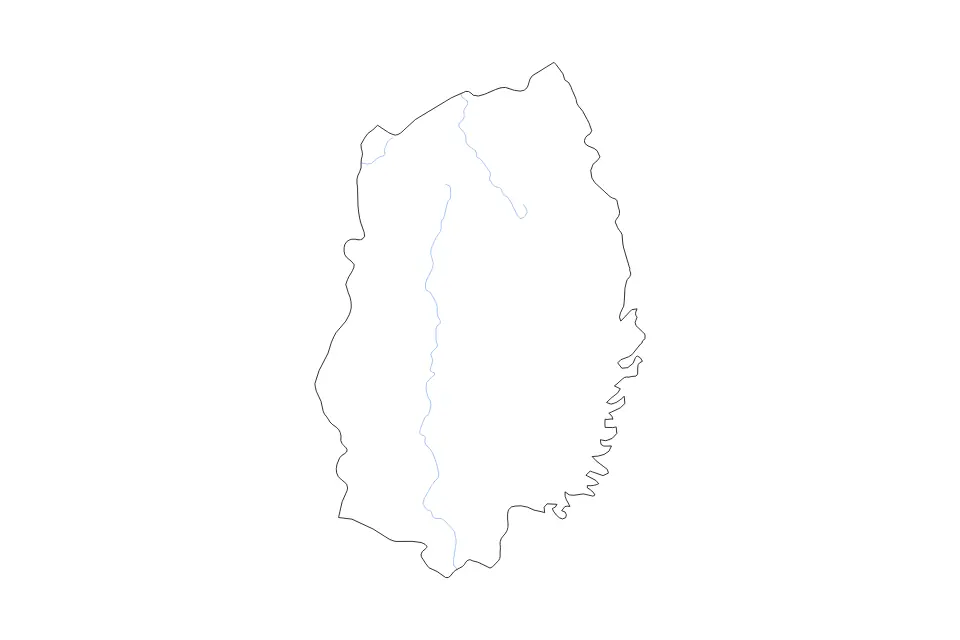 Outline map of Iwate Prefecture, Japan with subdivision borders and rivers.