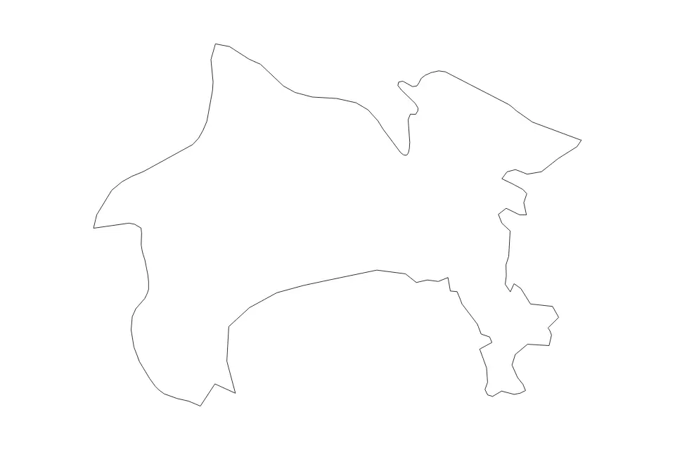 Outline map of Kanagawa Prefecture, Japan with subdivision borders.