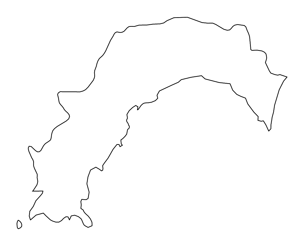 Carte de contour de Kōchi Prefecture, Japan avec rivières.