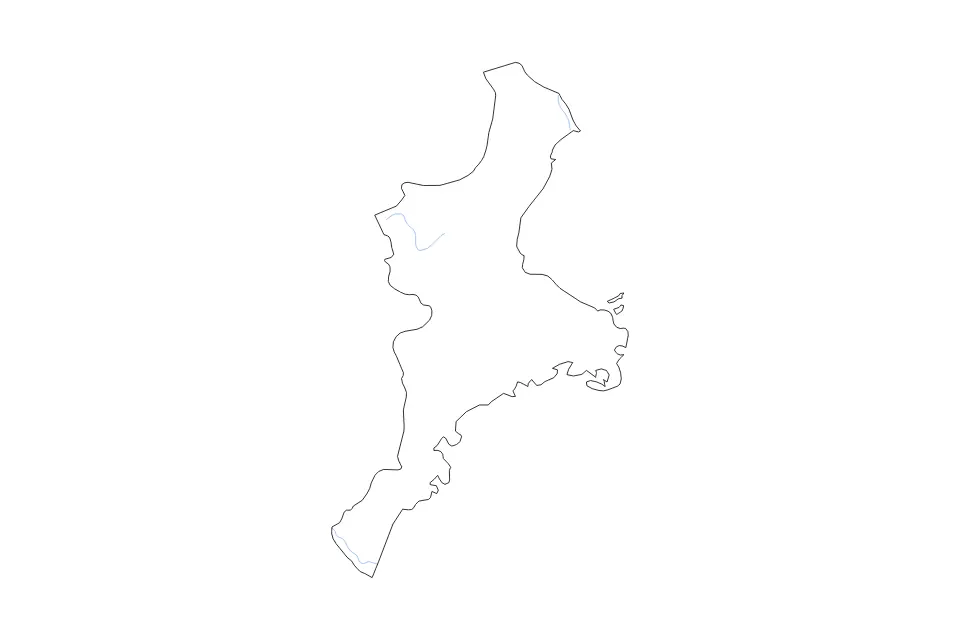 Carte de Mie Prefecture, Japan de type contour et rivières pour Asie, montrant contour et rivières avec des limites nettes.