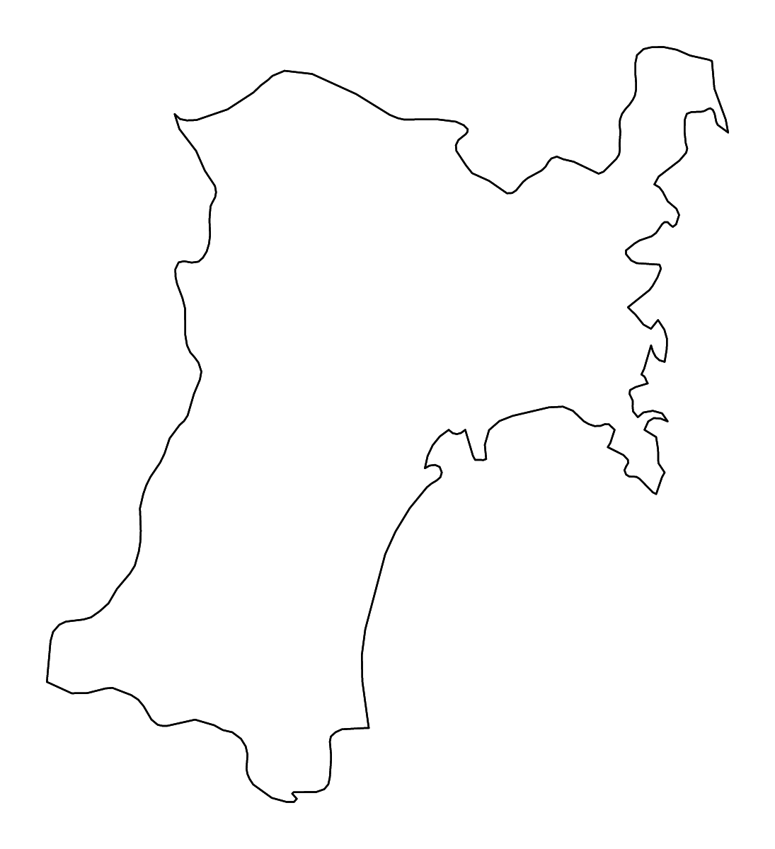 Carte de contour de Miyagi Prefecture, Japan avec rivières.