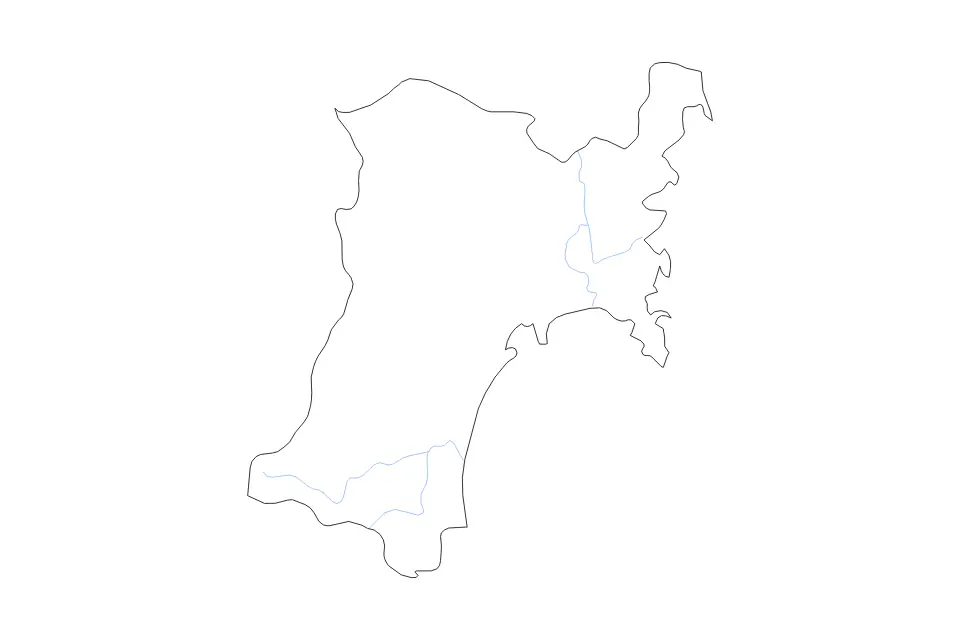 Carte de Miyagi Prefecture, Japan de type contour et rivières pour Asie, montrant contour et rivières avec des limites nettes.