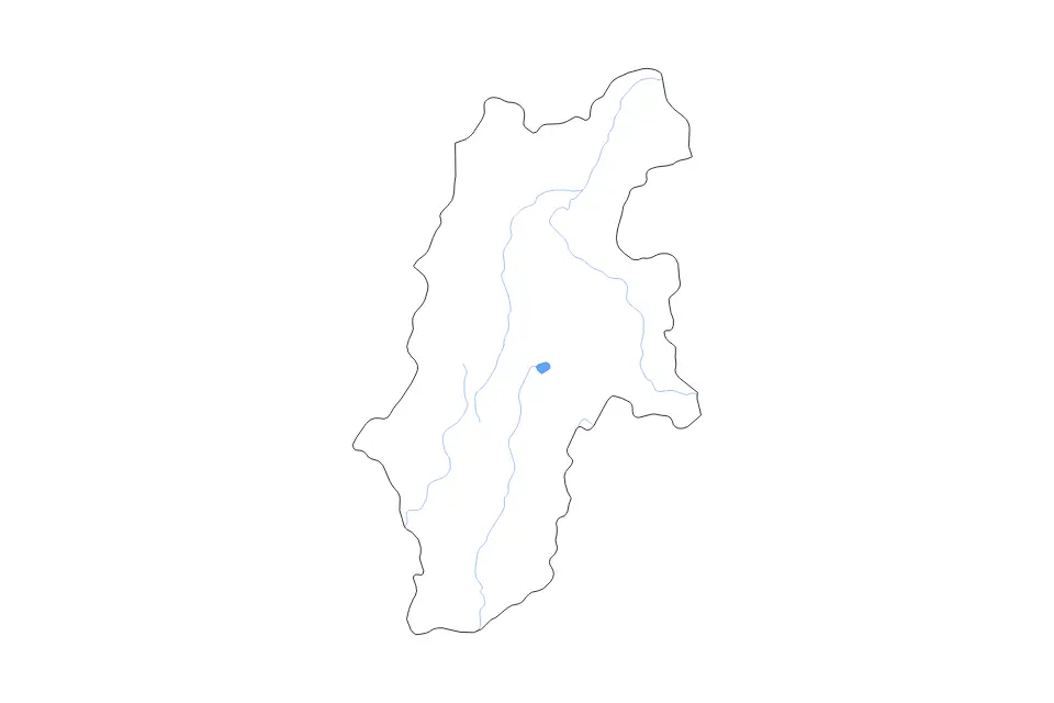 Outline map of Nagano Prefecture, Japan with subdivision borders and major lakes and rivers.