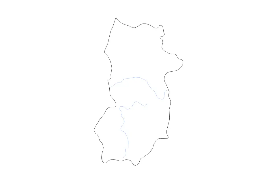 Outline map of Nara Prefecture, Japan with subdivision borders and rivers.