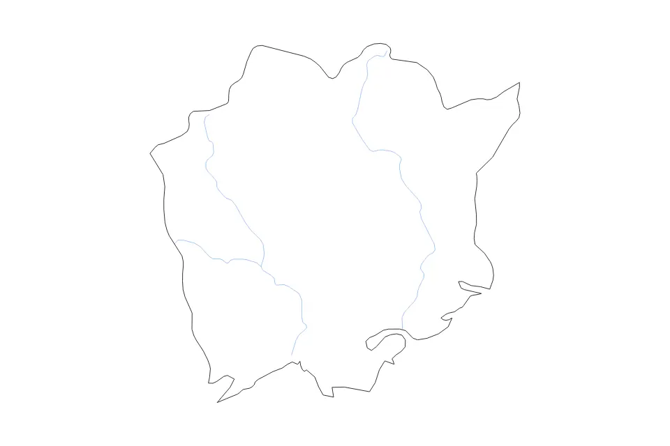 Mapa de Okayama Prefecture, Japan de tipo contorno y ríos para Asia, con contorno y ríos con límites limpios.