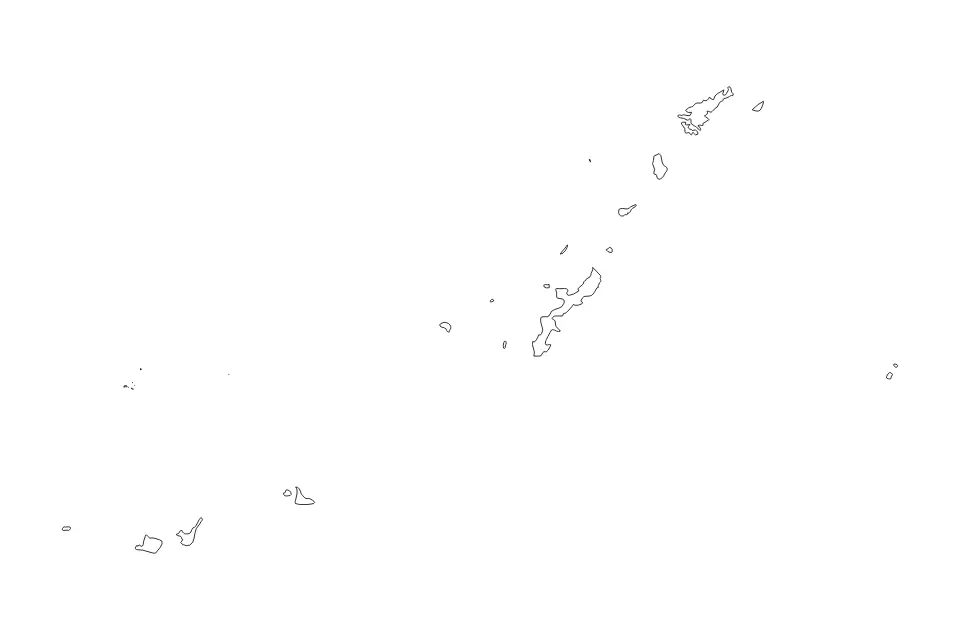 Mapa de Okinawa Prefecture, Japan de tipo contorno para Asia, con contorno con límites limpios.