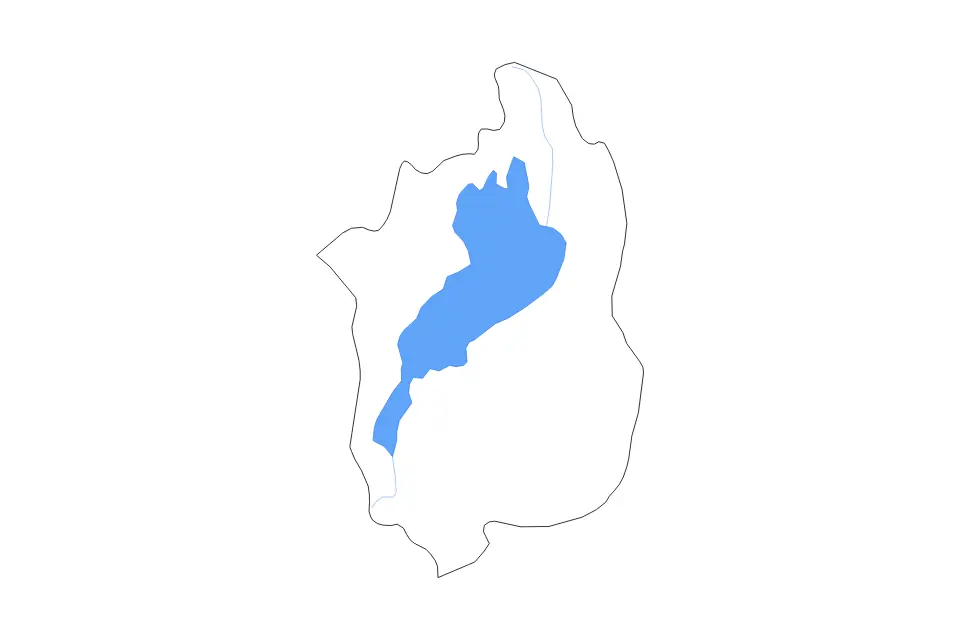Outline map of Shiga Prefecture, Japan with subdivision borders and major lakes and rivers.