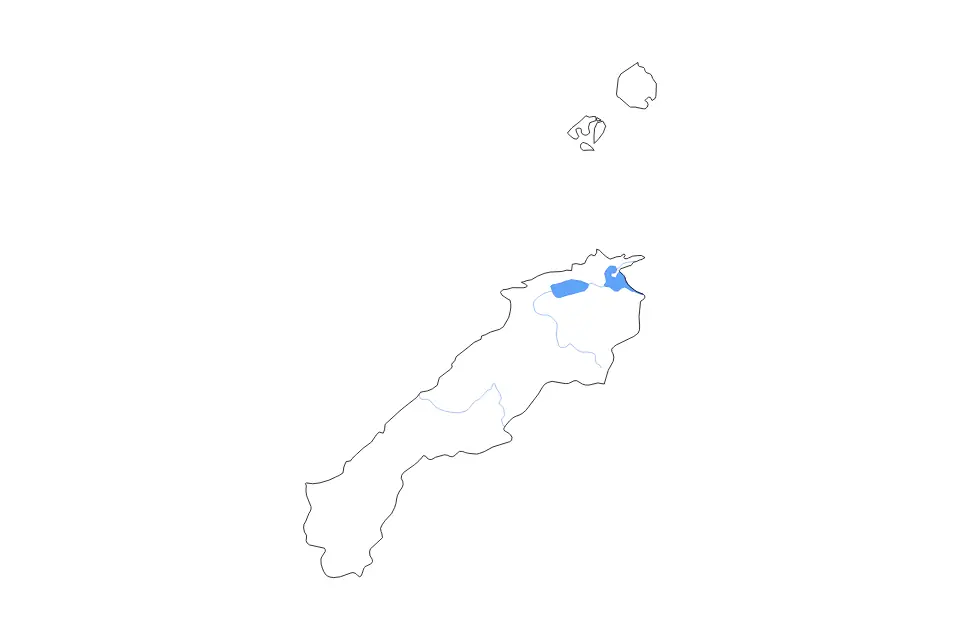 Carte de Shimane Prefecture, Japan de type contour, lacs et rivières pour Asie, montrant contour, lacs et rivières avec des éléments hydrographiques comme Shinji Ko et Naka Umi.