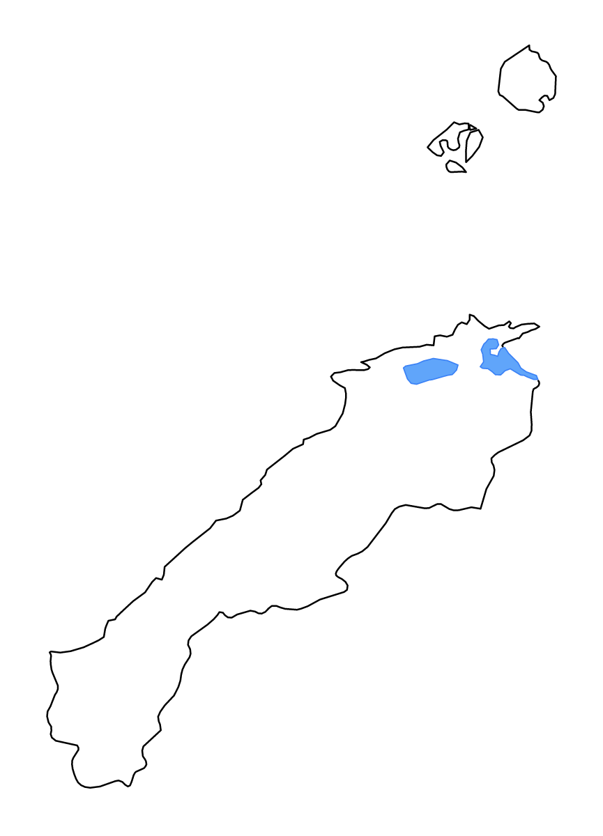 Carte de contour de Shimane Prefecture, Japan avec lacs et rivières.