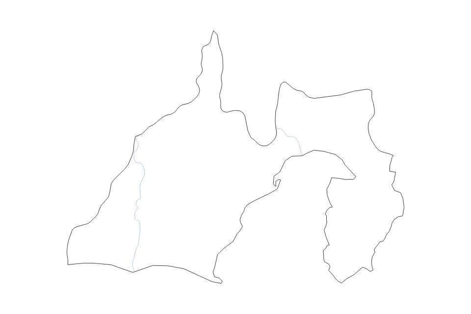 Outline map of Shizuoka Prefecture, Japan with subdivision borders and rivers.
