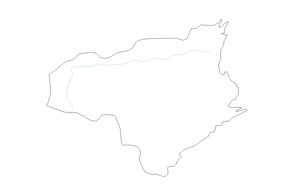Outline map of Tokushima Prefecture, Japan with subdivision borders and rivers.