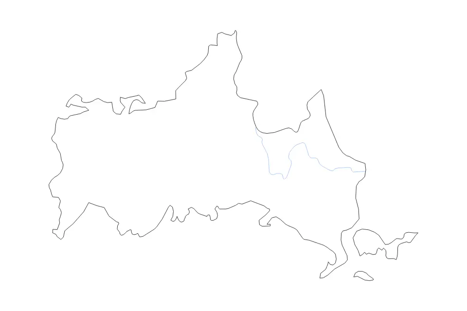 Carte de Yamaguchi Prefecture, Japan de type contour et rivières pour Asie, montrant contour et rivières avec des limites nettes.