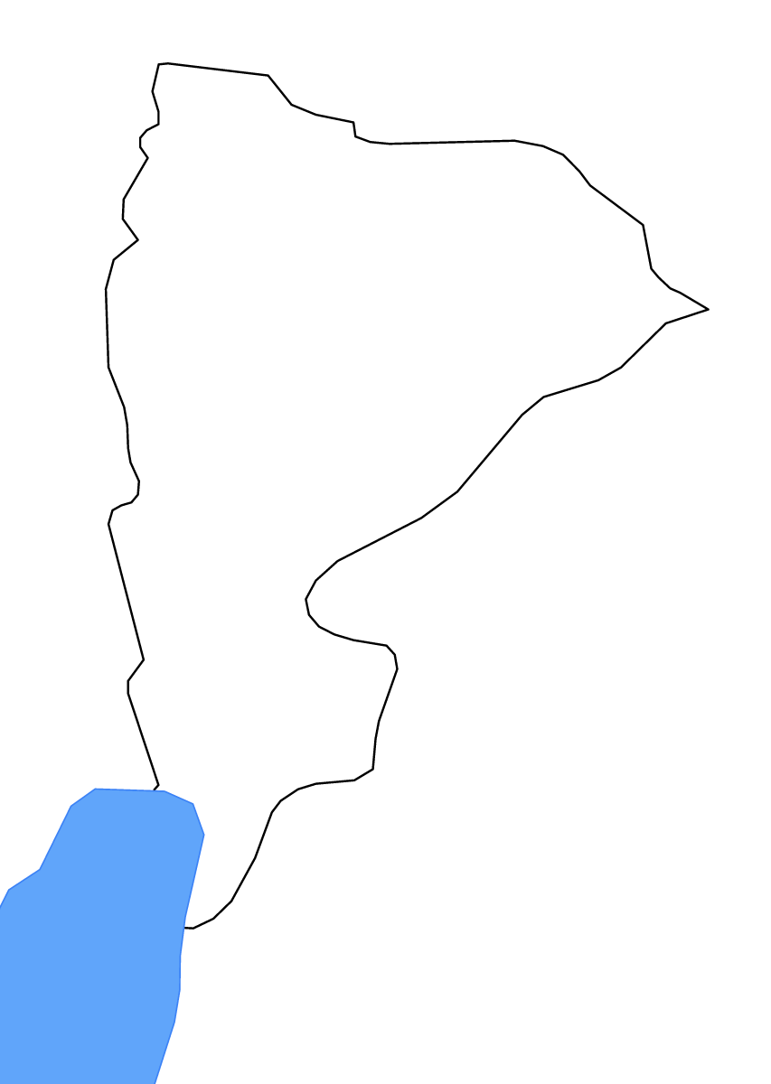 Mapa de contorno de Balqa, Jordan con lagos y ríos.
