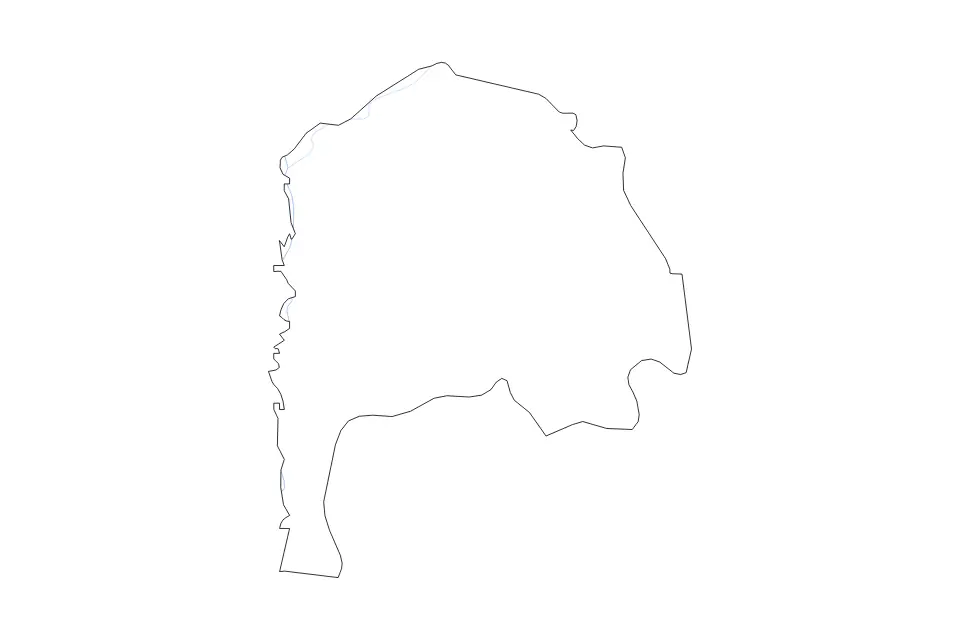 Outline map of Irbid, Jordan with subdivision borders and rivers.